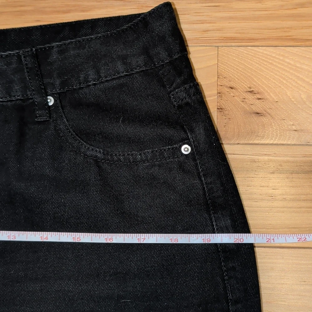 Midi Black Denim Skirt with Stretch And Side Slit